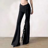 Schwarze Gothic-Schlaghose mit gerüschter hoher Taille